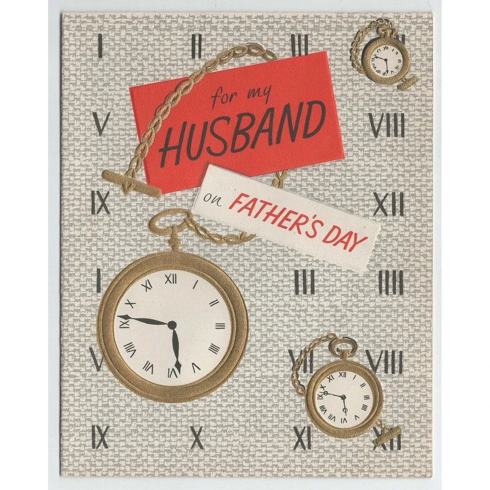 Vintage Hallmark Husband Father's Day Card Pocket Watch Roman Numerals 25FD611-5
